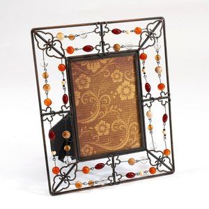 Pier 1 Imports Metal and Beaded Photo Frame 6.5" x 8.5 Fits 3.5" x 5" Photo.